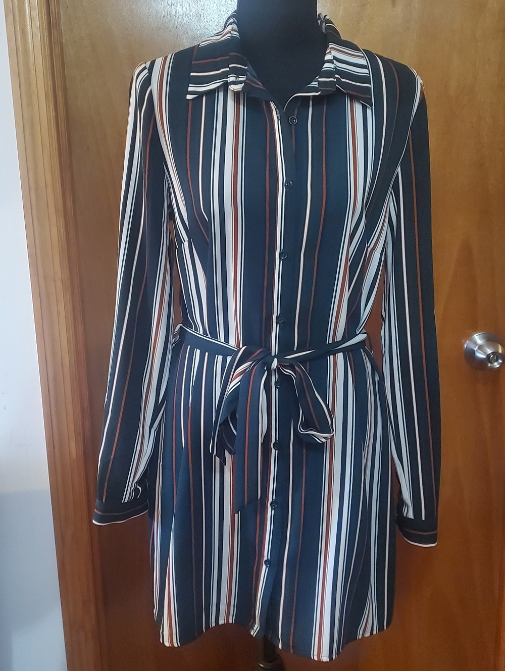 Forever 21 Striped Green Multicolor Button Down Shirt Dress Size Medium